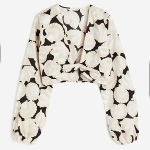 H&M Linen Black and Cream Sea Shell long sleeve Top